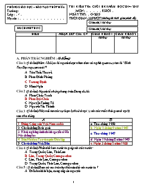 Đề kiểm tra cuối học kỳ II môn Lịch sử + Địa lý Lớp 5 - Năm học 2014-2015 - Phòng GD & ĐT Thủ Thừa (Có đáp án)